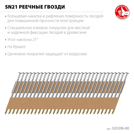 ЗУБР SN21 80 х 3.1 мм, реечные гвозди рифленые оцинкованные, 2010 шт (305396-80) купить в Тобольске