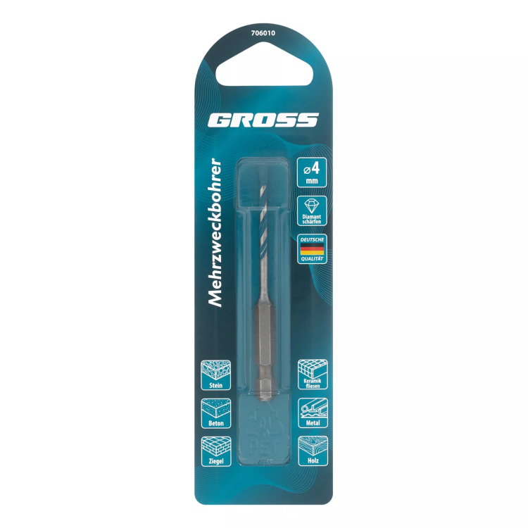 Сверло универсальное Gross, Multipurpose PRO, 6-гр. хвостовик, 4мм, 706010 купить в Тобольске