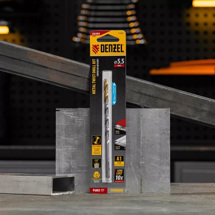 Сверло спиральное по металлу Denzel 5,5 х 139 мм, Р6М5, Golden Tip, удлиненное, 718255 купить в Тобольске