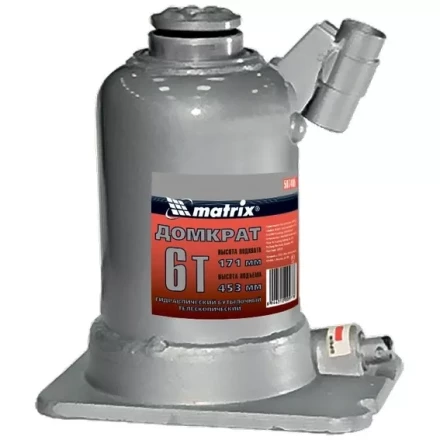 Домкрат гидравлический бутылочный телескопический 6 т подъем 171–453 мм MATRIX 507405 купить в Тобольске