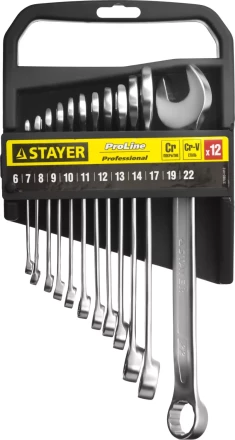 Набор: Ключ STAYER &quot;PROFI&quot; гаечный комбинированный, Cr-V сталь, хромированный, 6-22мм, 12шт 27083-H12 купить в Тобольске