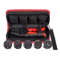 Пресс-клещи КВТ СТО+5 с 5 матрицами МПК для опрессовки разъемов, втулочных, изолированных и неизолированных наконечников (набор) (90777)