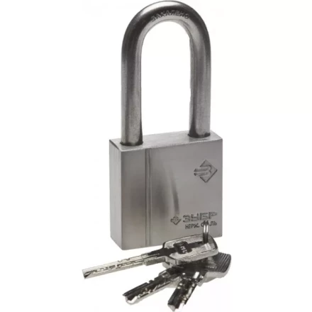 Замок ЗУБР &quot;ЭКСПЕРТ&quot; навесной, нержавеющая сталь (корпус и дужка), удлиненная закаленная дужка, 50мм 37290-50-1 купить в Тобольске