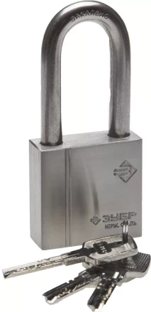 Замок ЗУБР &quot;ЭКСПЕРТ&quot; навесной, нержавеющая сталь (корпус и дужка), удлиненная закаленная дужка, 50мм 37290-50-1 купить в Тобольске