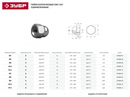 Гайка ЗУБР &quot;МАСТЕР&quot; колпачковая DIN 1587, оцинкованная,  M6, 5кг 303680-06 купить в Тобольске