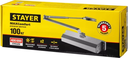 Доводчик дверной STAYER, для дверей массой до 100 кг, цвет белый 37916-100 купить в Тобольске