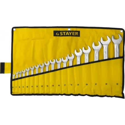 Набор: Ключ STAYER &quot;PROFI&quot; гаечный комбинированный, Cr-V сталь, хромированный, 6-32мм, 18шт 27081-H18 купить в Тобольске