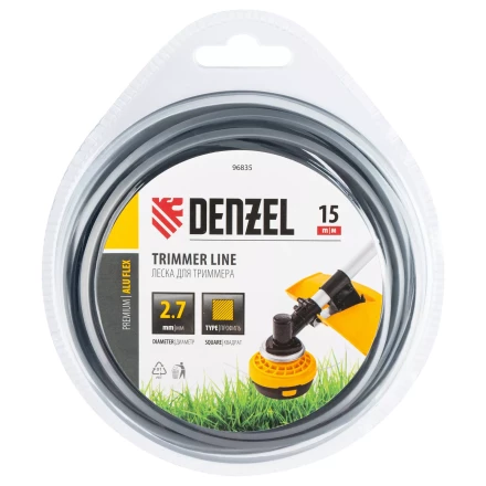 Леска для триммера армированная алюминием квадратная, 2,7мм х 15м, блистер ALUFLEX Denzel 96835 купить в Тобольске