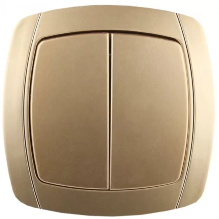 Выключатель СВЕТОЗАР &quot;АКЦЕНТ&quot; двухклавишный в сборе, цвет золотой металлик, 10А/~250В SV-54234-GM купить в Тобольске