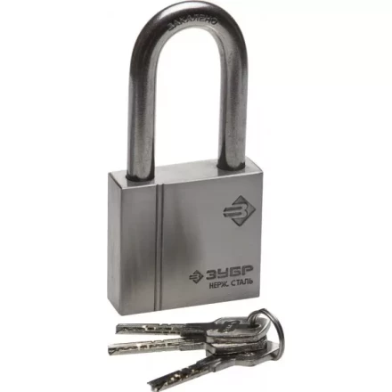 Замок ЗУБР &quot;ЭКСПЕРТ&quot; навесной, нержавеющая сталь (корпус и дужка), удлиненная закаленная дужка, 60мм 37290-60-1 купить в Тобольске