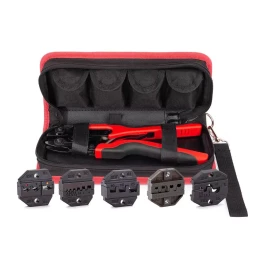 Пресс-клещи КВТ СТВ+5 с 5 матрицами МПК для опрессовки разъемов, втулочных, изолированных и неизолированных наконечников (набор) (89227)