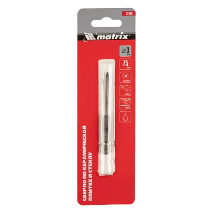 Сверло по керамической плитке и стеклу, 3 мм, шестигранный хвостовик// Matrix 72819 купить в Тобольске