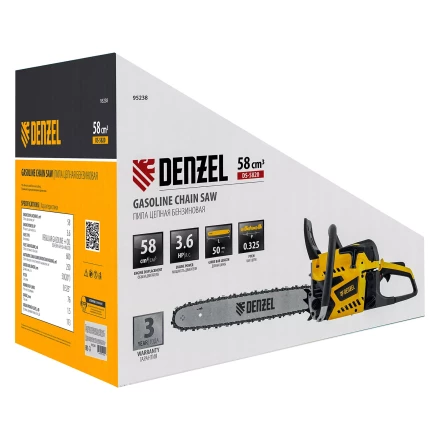 Пила цепная бензиновая Denzel DS-5820, шина 50 см, 58 см3, 3.6 л.с, шаг 0,325, паз 1,5 мм, 76 звеньев 95238 купить в Тобольске