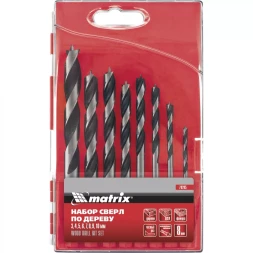 Набор сверл по дереву 3-4-5-6-7-8-9-10мм 6-гранный хвостовик пластиковый кейс MATRIX 70285