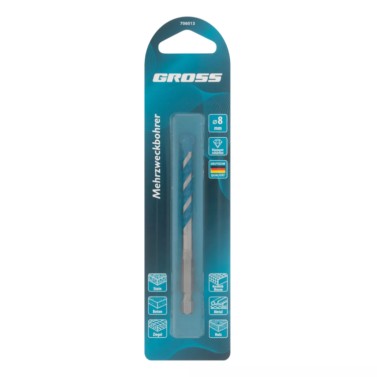 Сверло универсальное Gross, Multipurpose PRO, 6-гр. хвостовик, 8мм, 706013 купить в Тобольске