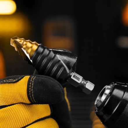 Сверло ступенчатое Denzel 723605, 9-12-15-18-21-24-27-30-33-36 мм, Р6М5, 6-гр. хвостовик купить в Тобольске