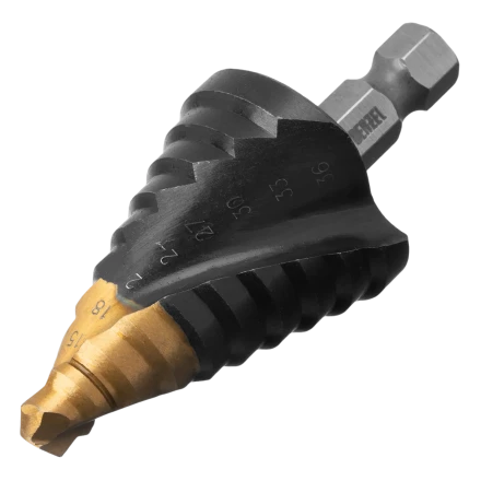 Сверло ступенчатое Denzel 723605, 9-12-15-18-21-24-27-30-33-36 мм, Р6М5, 6-гр. хвостовик купить в Тобольске