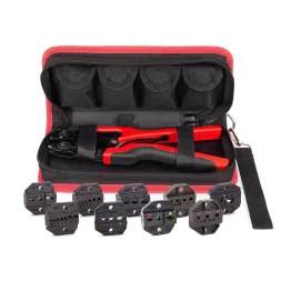 Пресс-клещи КВТ СТВ+9 с 9 матрицами МПК для опрессовки разъемов, втулочных, изолированных и неизолированных наконечников (набор) (89183)