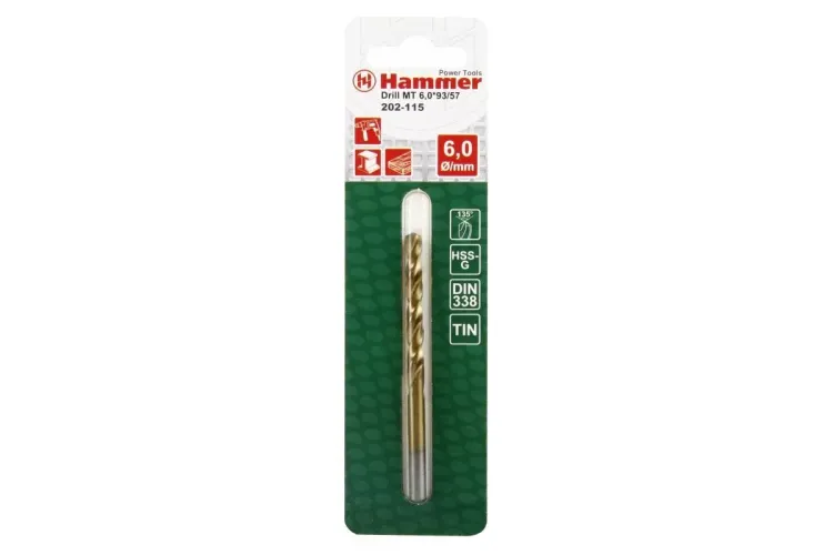Сверло по металлу HAMMER Ф6х93мм (DR MT 6,0мм*93/57мм) купить в Тобольске