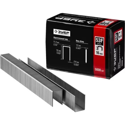 Скобы тип 53F, 16 мм, особотвердые, ЗУБР &quot;ПРОФЕССИОНАЛ&quot; 31950-16, 5000 шт 31950-16 купить в Тобольске