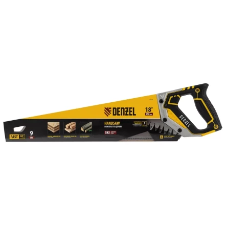 Ножовка по дереву, 450 мм, 9 TPI, зуб 3D, металлопластиковая рукоятка Denzel 24140 купить в Тобольске