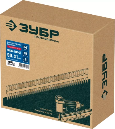 ЗУБР SN34 (D34) 90 х 3.1 мм, реечные гвозди рифленые оцинкованные, 3000 шт (305399-90) купить в Тобольске