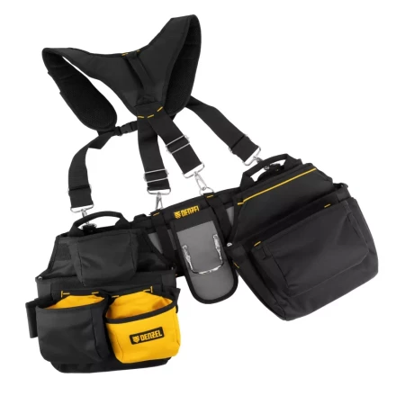 Пояс монтажника усиленный, с лямками, сумки поясные, держатель для молотка// Denzel 90290 купить в Тобольске