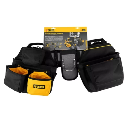 Пояс монтажника усиленный, с лямками, сумки поясные, держатель для молотка// Denzel 90290 купить в Тобольске