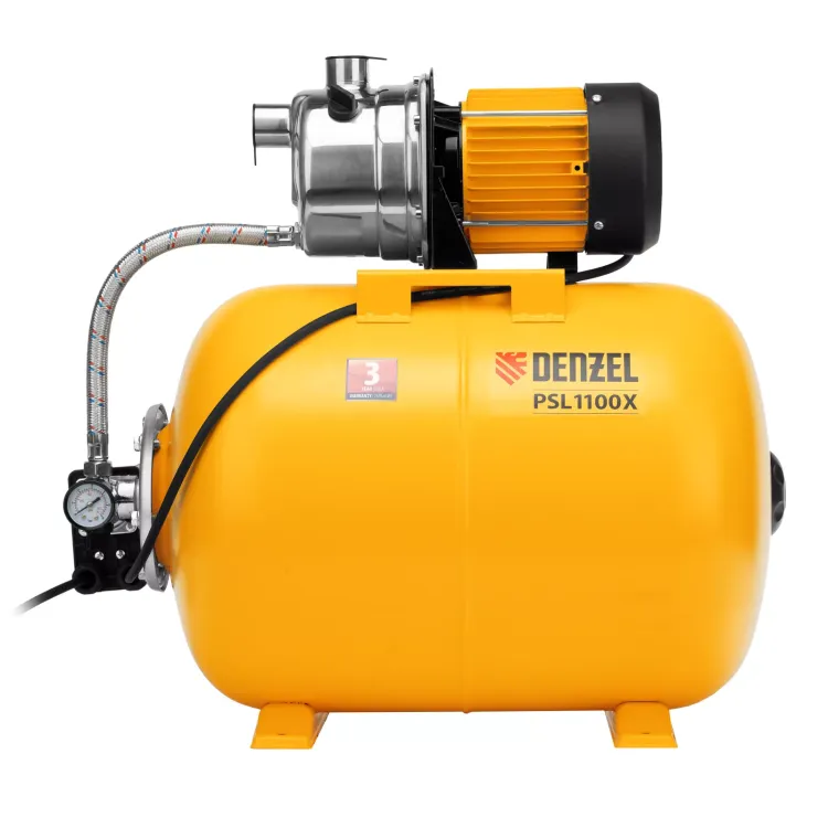 Насосная станция Denzel 97311, PSL1100X, 1100 Вт, 3600 л/ч, ресивер 50 л, подъем 45 м, нержавейка купить в Тобольске