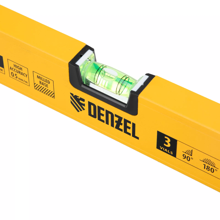 Уровень алюминиевый Denzel 33691, магнит, фрезерованный, 3 глазка (1 зеркал.), 0,5 мм/м, 600 мм купить в Тобольске