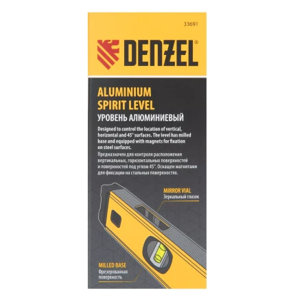 Уровень алюминиевый Denzel 33691, магнит, фрезерованный, 3 глазка (1 зеркал.), 0,5 мм/м, 600 мм купить в Тобольске