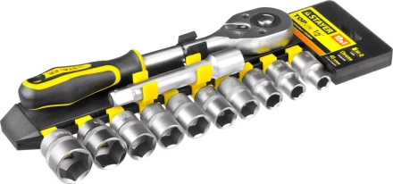 Набор STAYER &quot;STANDARD&quot;: Торцовые головки (1/2&quot;) на пластиковом рельсе, трещотка, удлинитель, 10-24мм, 12 предметов 27750-H12 купить в Тобольске