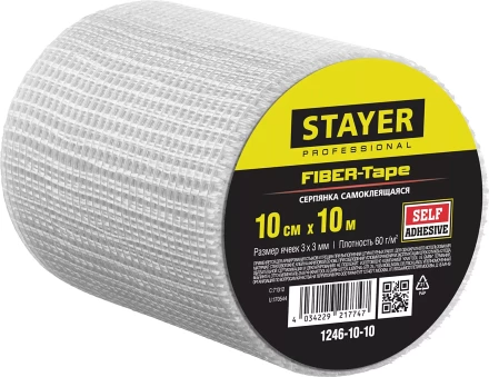 Серпянка самоклеящаяся FIBER-Tape, 10 см х 10м, STAYER Professional 1246-10-10 1246-10-10 купить в Тобольске