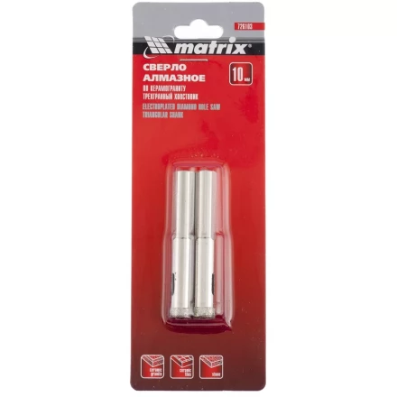 Сверло алмазное по керамограниту 6 х 67 мм 3-гранный хвостовик 2 штуки  MATRIX 726063 купить в Тобольске