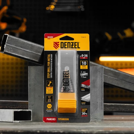 Сверло ступенчатое Denzel 723615, 9-12-15-18-21-24-27-30-33-36 мм, Р6М5К5, 6-гр. хвостовик купить в Тобольске