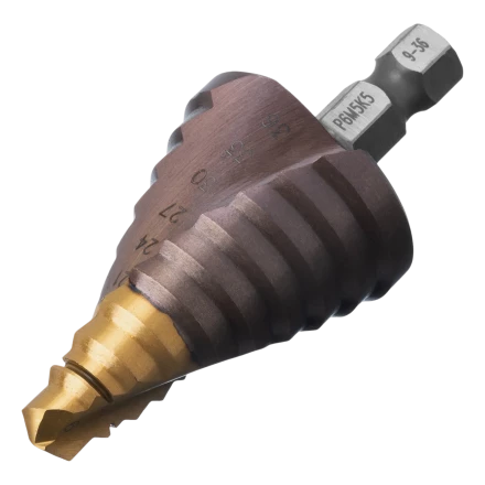 Сверло ступенчатое Denzel 723615, 9-12-15-18-21-24-27-30-33-36 мм, Р6М5К5, 6-гр. хвостовик купить в Тобольске