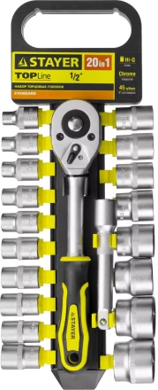 Набор STAYER &quot;STANDARD&quot;: Торцовые головки (1/2&quot;) на пластиковом рельсе, трещотка, удлинитель, 8-32мм, 20 предметов 27750-H20 купить в Тобольске