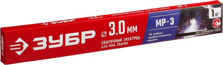 ЗУБР Д 3.0 х 350 мм, 1 кг в коробке, МР-3 рутиловый, электрод сварочный (40011-3.0) купить в Тобольске