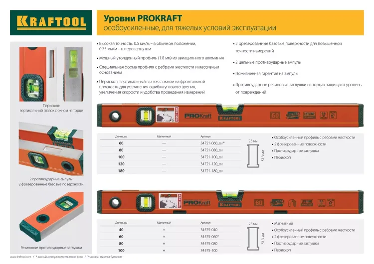 Уровень KRAFTOOL алюминиевый, 2 глазка, 60см 34721-060_z01 купить в Тобольске