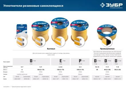 ЗУБР 150 м, P-профиль, размер 9 х 5.5 мм, коричневый, самоклеящийся резиновый уплотнитель, Профессионал (40932-150) купить в Тобольске