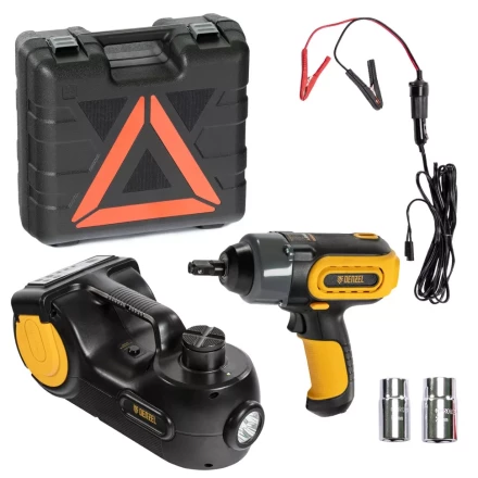 Домкрат электрогидравлический «3 в 1» (1,5 т), 12В, с гайковертом электрическим, в наборе  Denzel 51190 купить в Тобольске