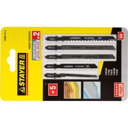 Набор STAYER &quot;PROFI&quot; Пилки &quot;УНИВЕРСАЛ №2&quot; для эл/лобзика, по дереву и металлу, EU-хвост., 5шт 15980-H5-2 купить в Тобольске