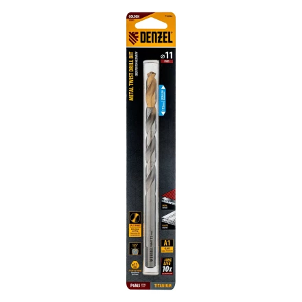 Сверло спиральное по металлу Denzel, 11 х 195 мм, Р6М5, Golden Tip, удлиненное 718264 купить в Тобольске