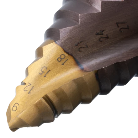 Сверло ступенчатое Denzel 723616, 4-6-8-10-12-14-16-18-20-22-24-26-28-30-32 мм, Р6М5К5, 6-гр. хвостовик купить в Тобольске