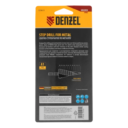 Сверло ступенчатое Denzel 723616, 4-6-8-10-12-14-16-18-20-22-24-26-28-30-32 мм, Р6М5К5, 6-гр. хвостовик купить в Тобольске