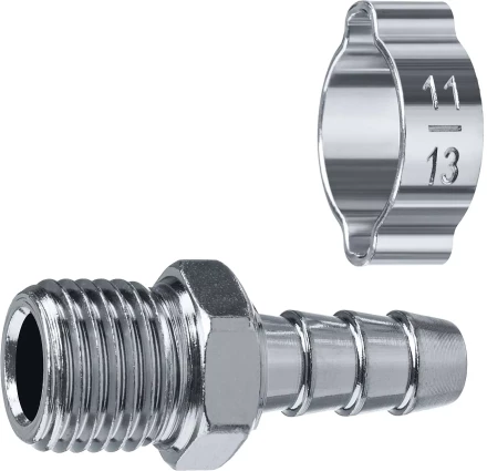 ЗУБР штуцер елочка, 8 мм - 1/4M, переходник с обжимным хомутом, Профессионал (64924-1/4-08) купить в Тобольске