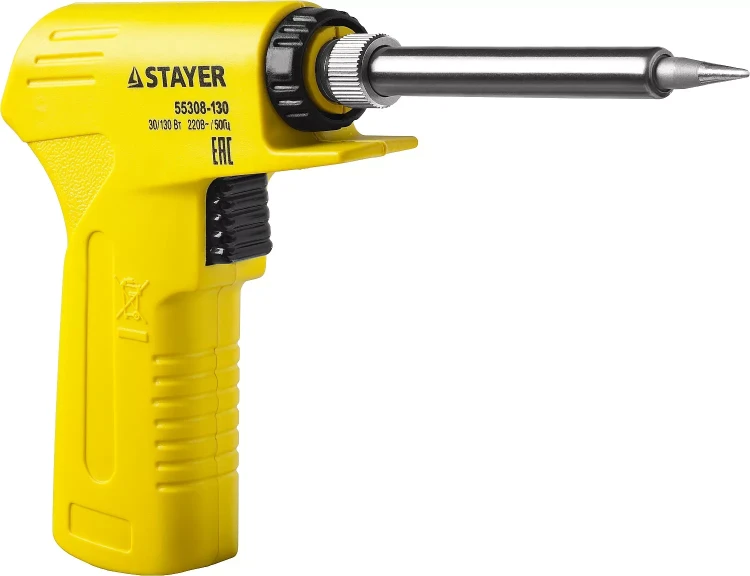 Паяльник с пистолетной пластмассовой рукояткой, STAYER "PROFI" PROTerm, 55308-130, 30 - 130 Вт, с керамическим нагревательным элементом 55308-130 купить в Тобольске
