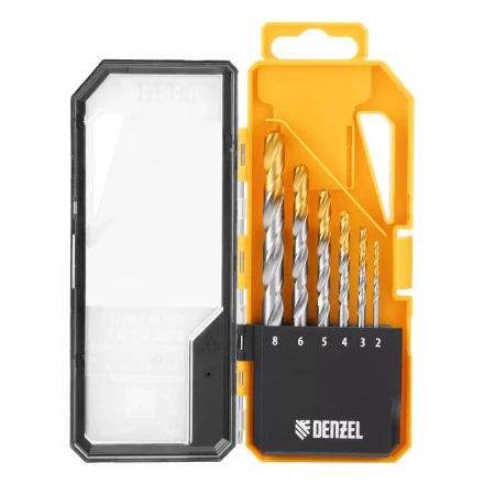 Набор сверл по металлу Denzel, 2-8мм, Р6М5-TiN, Golden Tip, 6 шт, 723000 купить в Тобольске