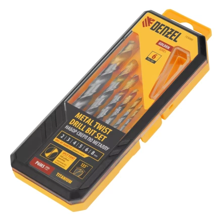 Набор сверл по металлу Denzel, 2-8мм, Р6М5-TiN, Golden Tip, 6 шт, 723000 купить в Тобольске