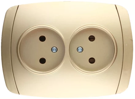 Розетка СВЕТОЗАР &quot;АКЦЕНТ&quot; двойная в сборе, без заземления, цвет золотой металлик, 16А/~250В SV-54202-GM купить в Тобольске
